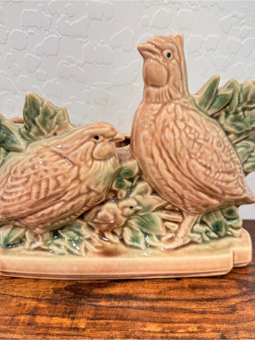 Vintage McCoy Planter Quail Pheasants Bird  Leaves Woodland Ceramic USA